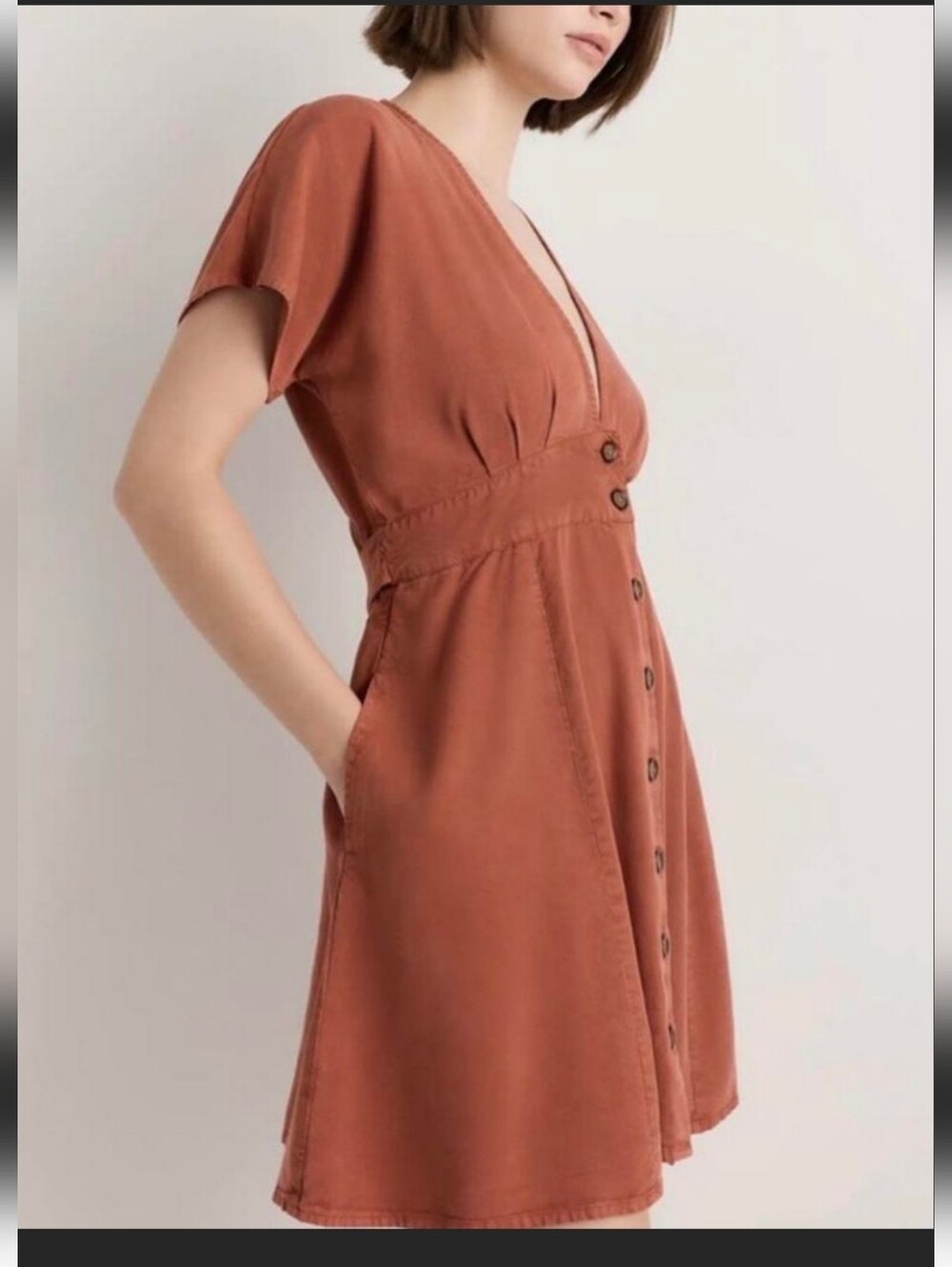 Rust Button-Front Short Sleeve Dress - Picture 2 of 6